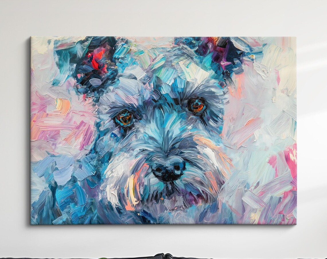 Schnauzer Face Close Up Pastel Pink Blue Abstract Painting Dog Poster