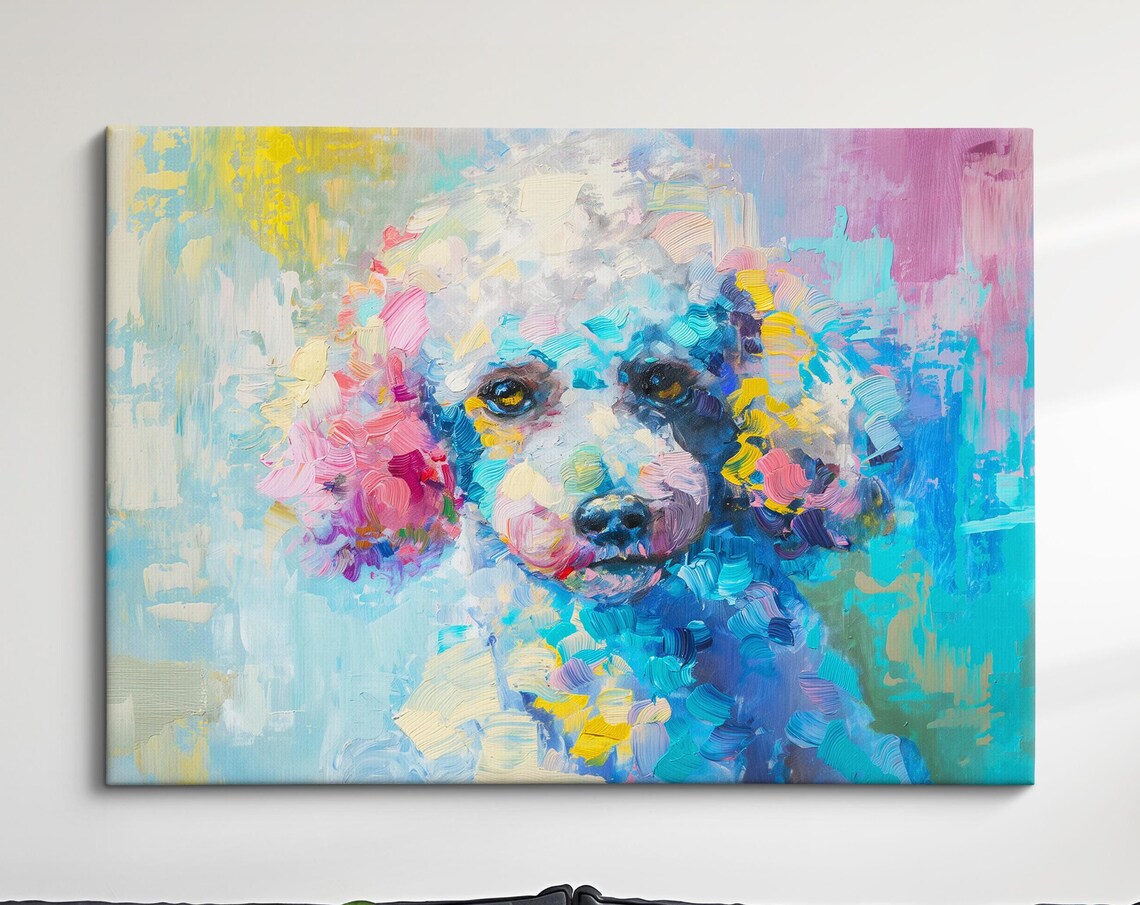 Colorful Abstract Poodle Puppy Oil Painting Pastel Art Poster