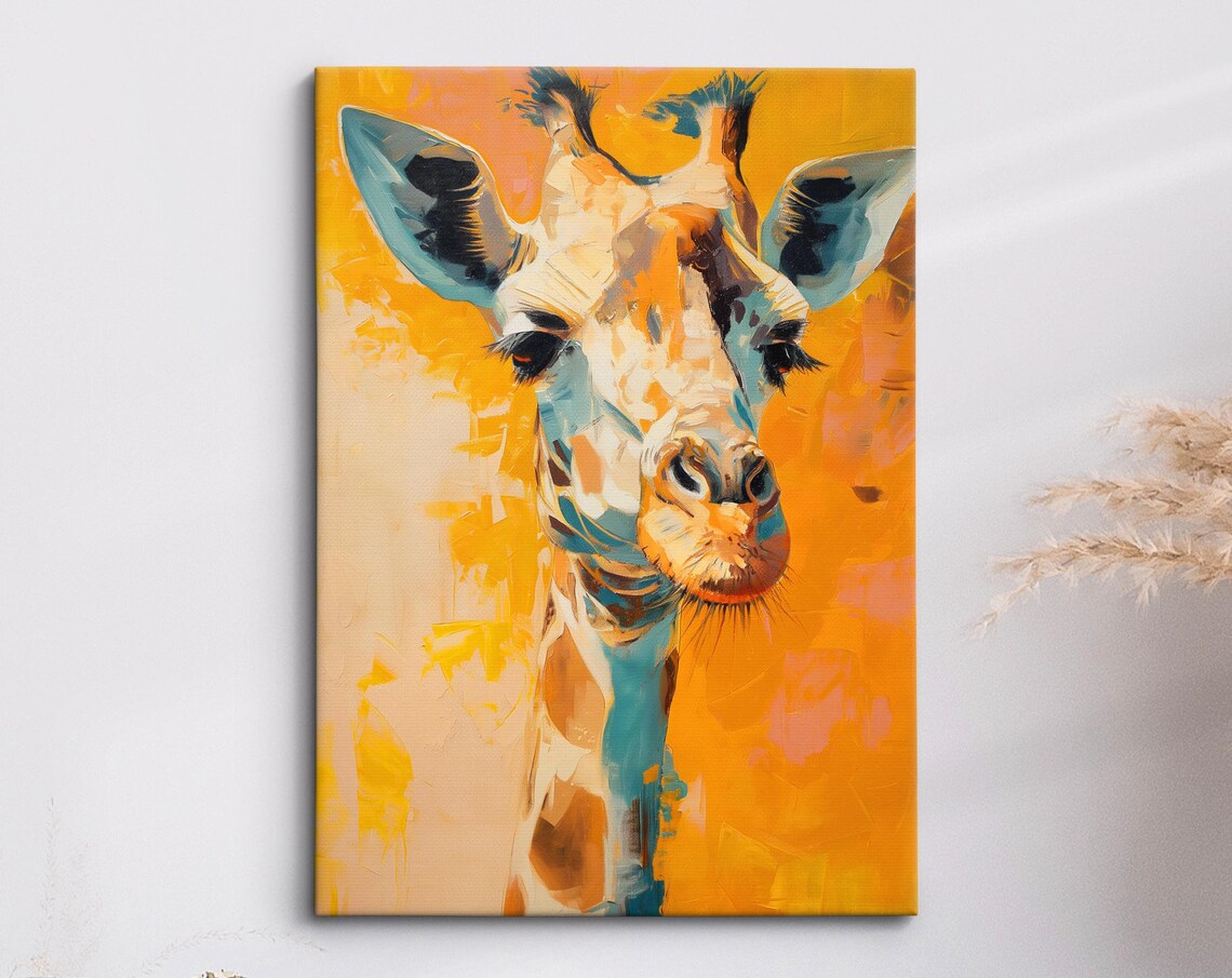 Colorful Giraffe Abstract Oil Painting, Wall Art Print