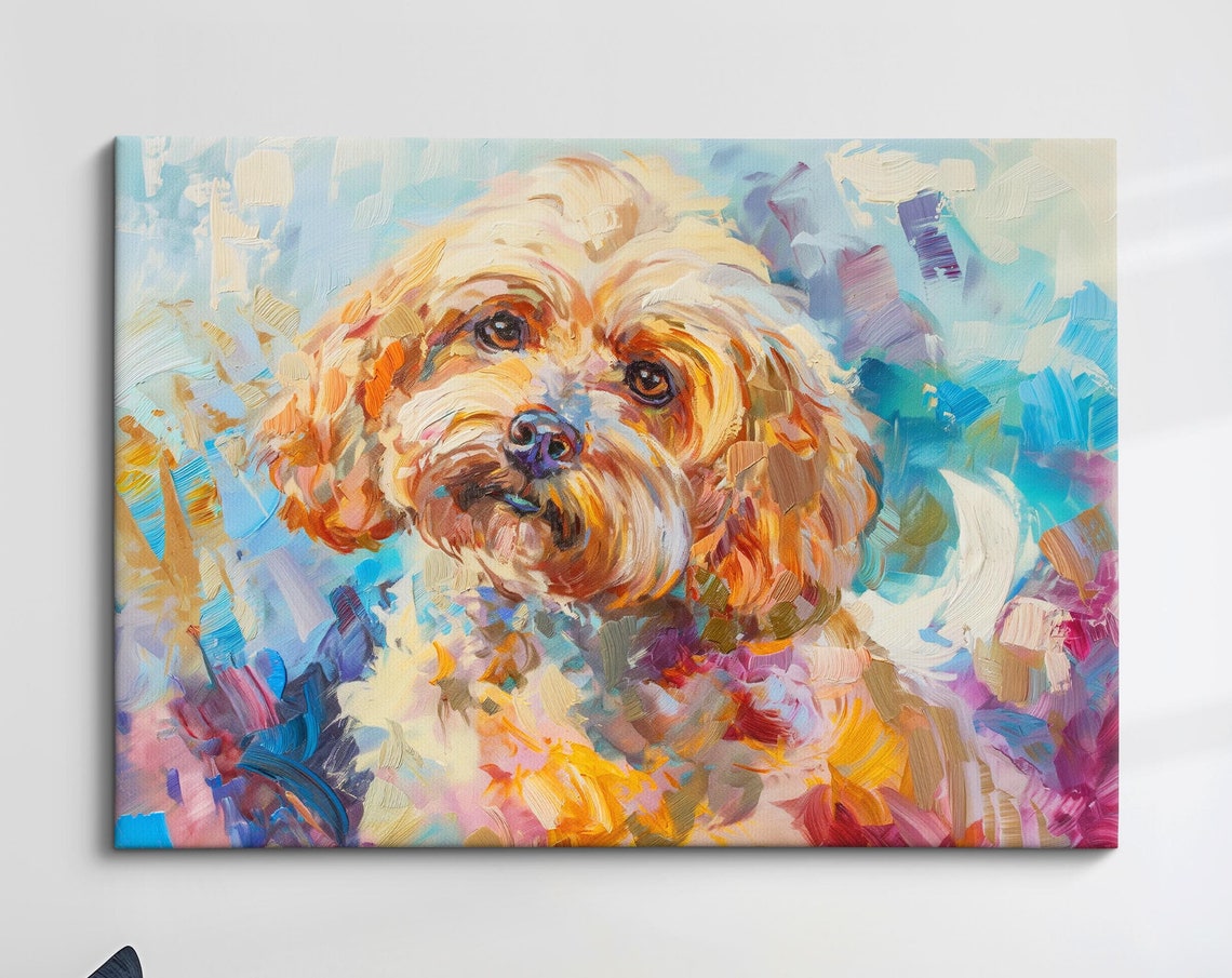 Cockapoo Face Front Cream Apricot Coat Colorful Abstract Dog Poster
