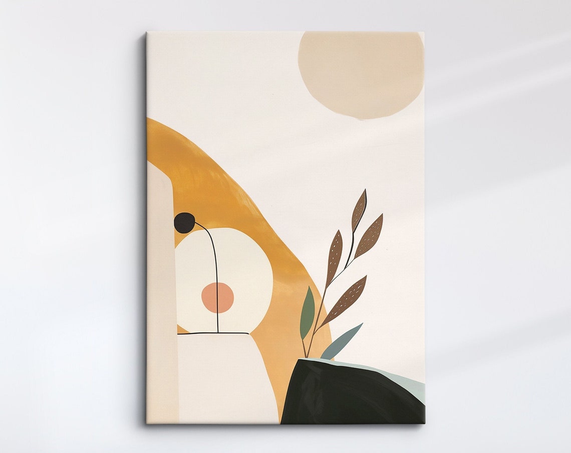 Boho Mustard Arch Abstract Sun Botanical Leaves Minimalist Wall Poster