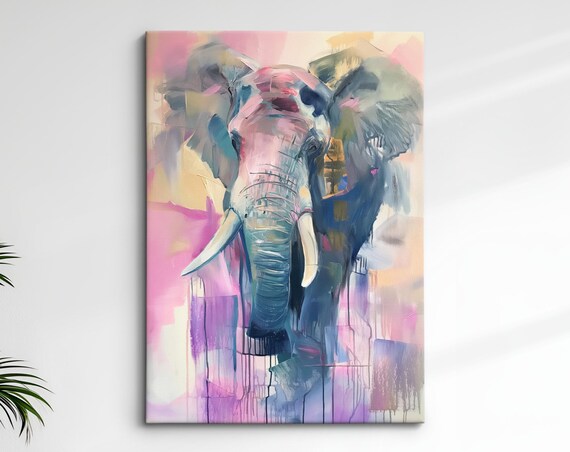 Elephant Front View Soft Pink Lavender Pastel Abstract Wall Art