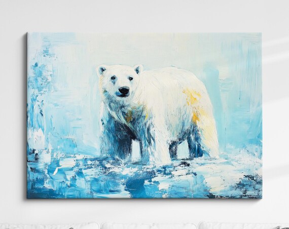 Polar Bear Standing Blue Ice Abstract Oil Painting Wildlife Wall Art Poster