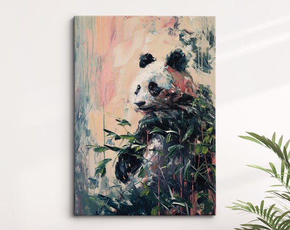 Giant Panda Among Bamboo Colorful Abstract Oil Painting Wall Art