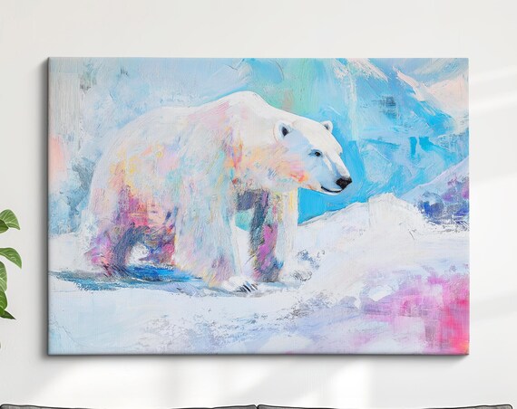 Polar Bear Walking Snow Pastel Abstract Arctic Wildlife Wall Art Poster