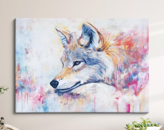 White Wolf Profile Abstract Oil Painting Pastel Wildlife Portrait Poster