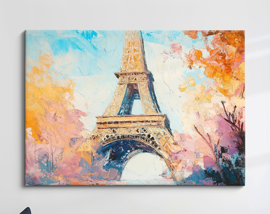 Eiffel Tower Paris Autumn Trees Vibrant Impressionist Travel Poster