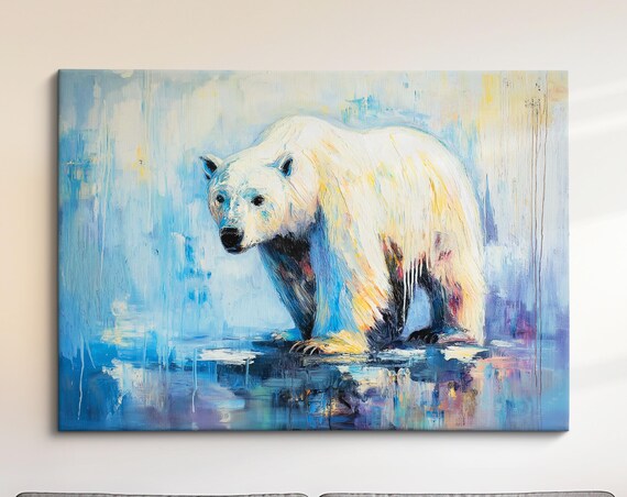 Polar Bear At Icy Water Edge Reflection Abstract Wildlife Wall Art Poster