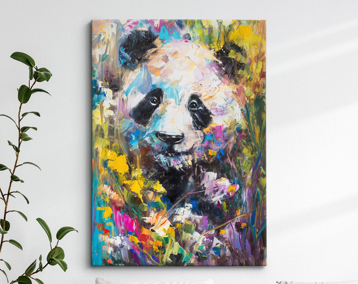 Giant Panda Face Colorful Abstract Bold Brushstroke Wildlife Wall Art