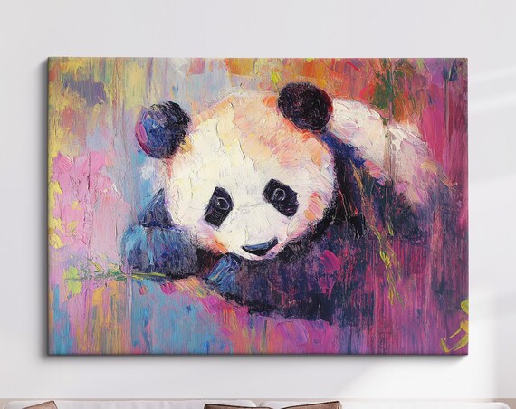 Panda Abstract Oil Painting Vibrant Neon Wildlife Portrait Wall Art