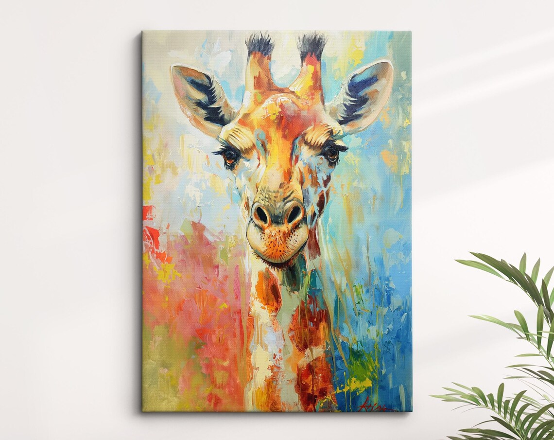 Giraffe Portrait Colorful Abstract Orange Blue Wildlife Wall Art