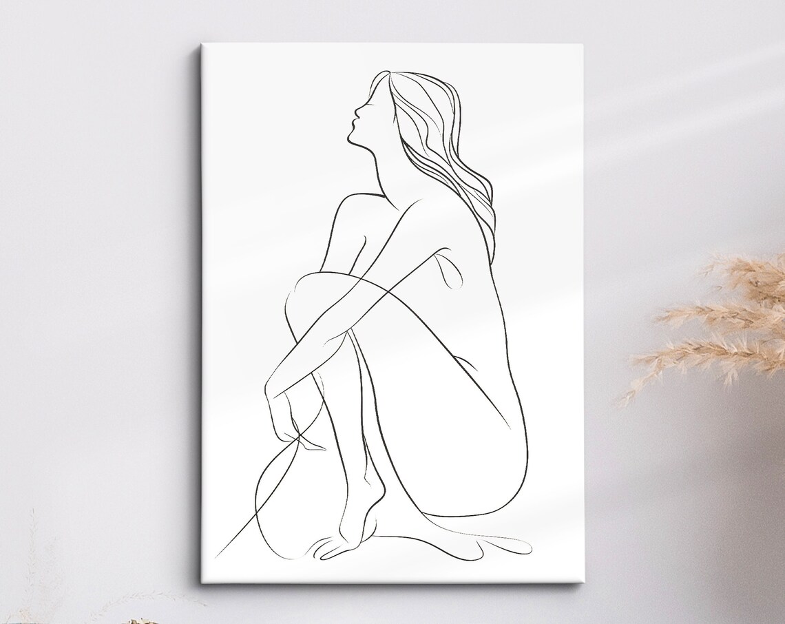 Seated Woman Profile Continuous Line Art Drawing Minimalist Wall Decor Poster