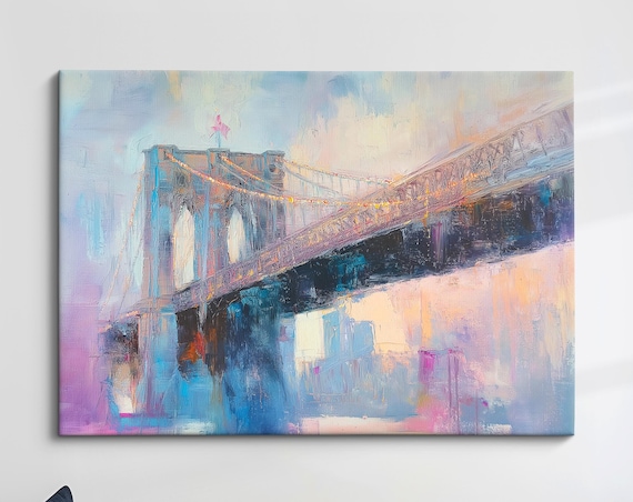 Brooklyn Bridge Abstract Oil Painting, New York Art Print