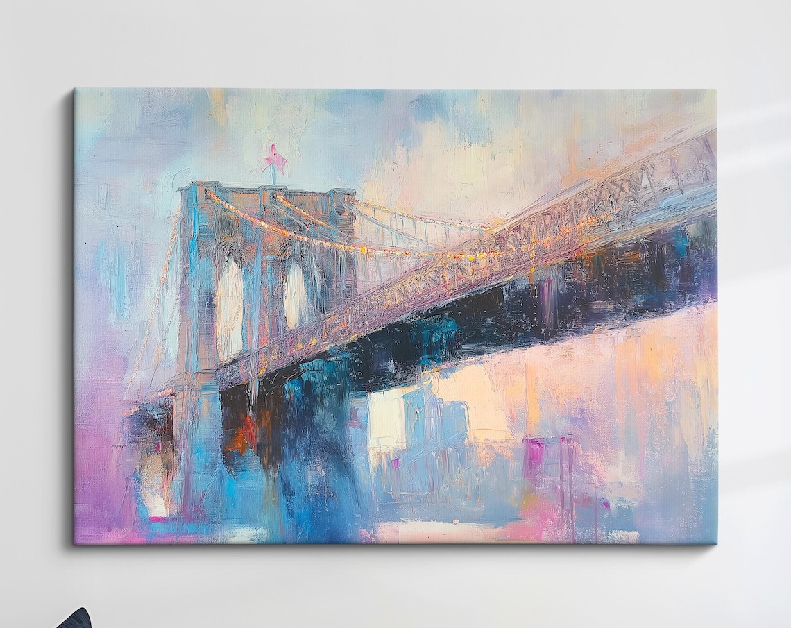 Brooklyn Bridge Abstract Oil Painting, New York Art Print