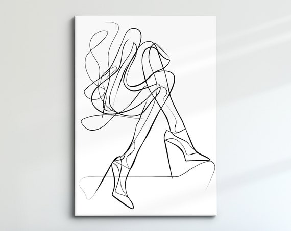 Minimalist Woman Heels Line Art Drawing Framed Print Framed Female Wall Art Lady Poster Feminine Home Decor Interior Gifts For Her