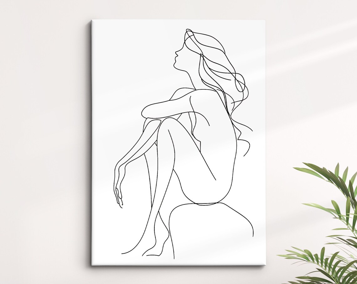 Seated Woman With Long Hair Continuous Line Art Drawing Minimalist Poster