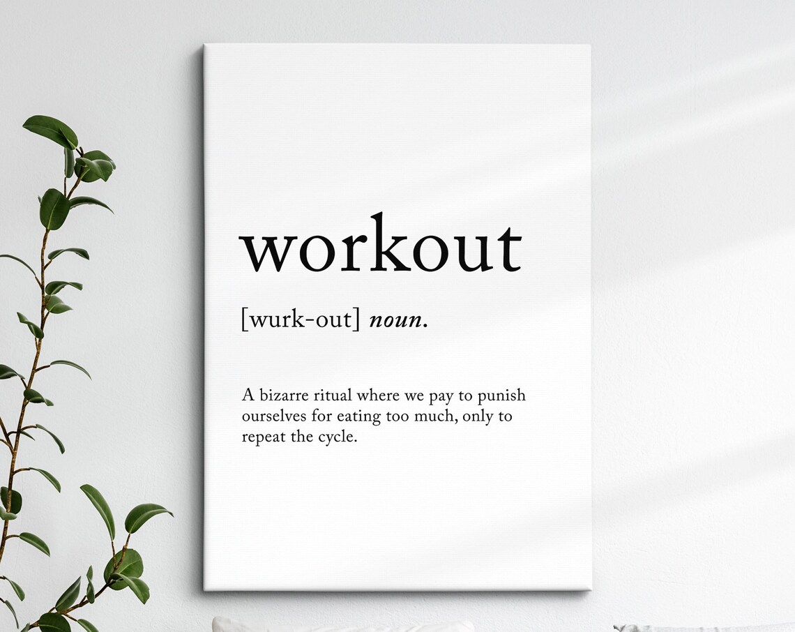 Workout Funny Definition Dictionary Quote Minimalist Framed Print Framed Wall Art Poster Home Decor Interior Gift For Gym Lover