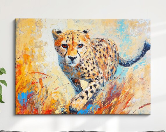 Cheetah Running Colorful Palette Knife Abstract Wildlife Wall Art Poster