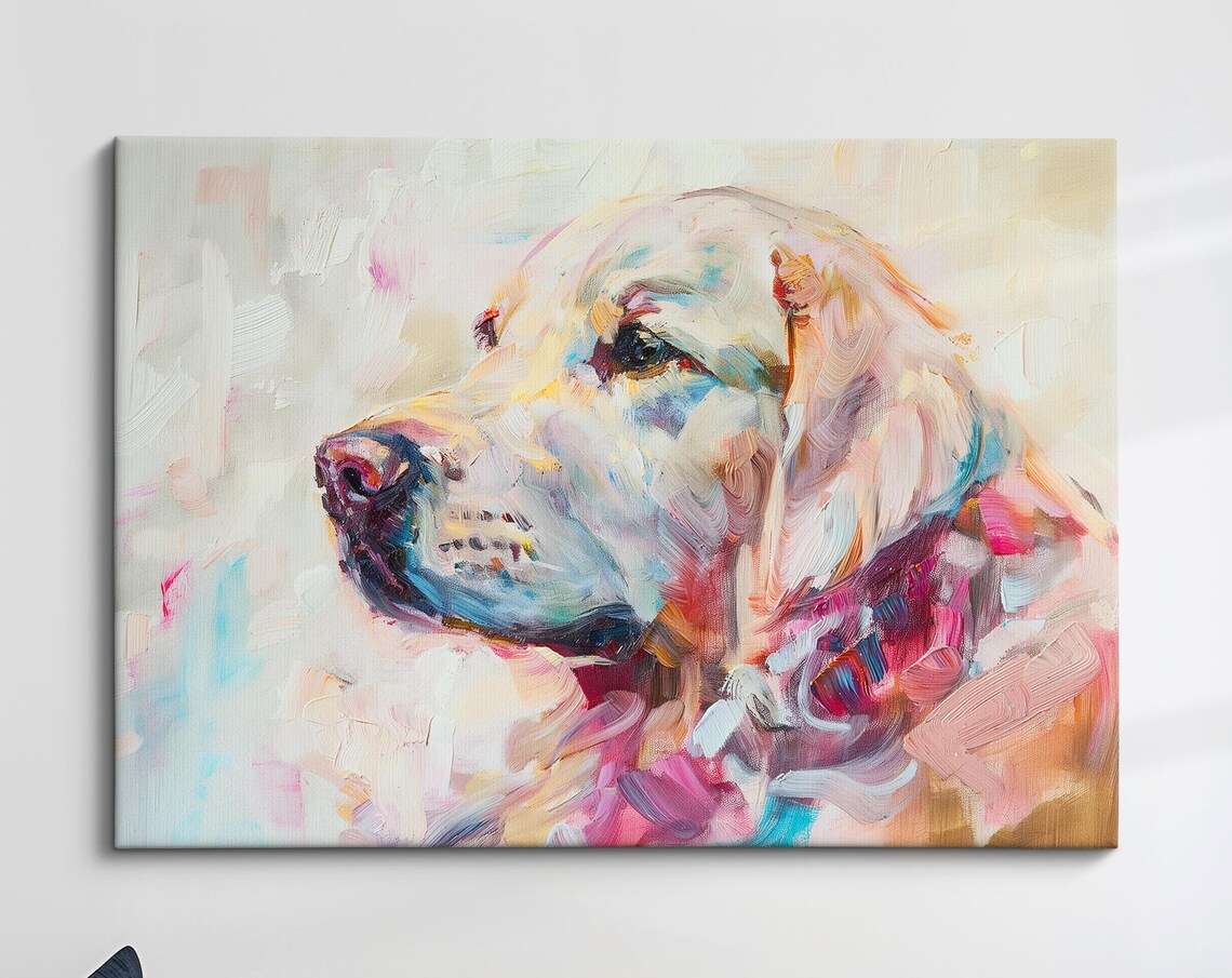 Golden Retriever Side Profile Pastel Pink Teal Abstract Dog Poster