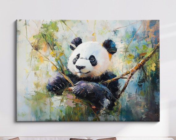 Panda Abstract Oil Painting Soft Impressionist Bamboo Wildlife Poster