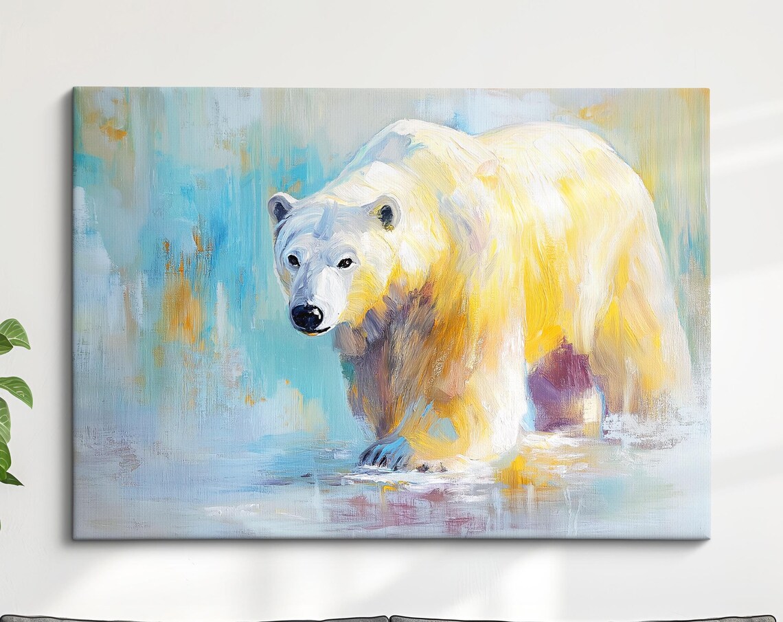 Polar Bear Blue Icy Abstract Oil Painting Arctic Wildlife Wall Art Poster