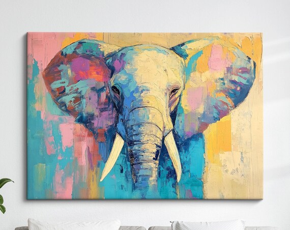 Elephant Front View Colorful Abstract Oil Painting Safari Wall Art Poster