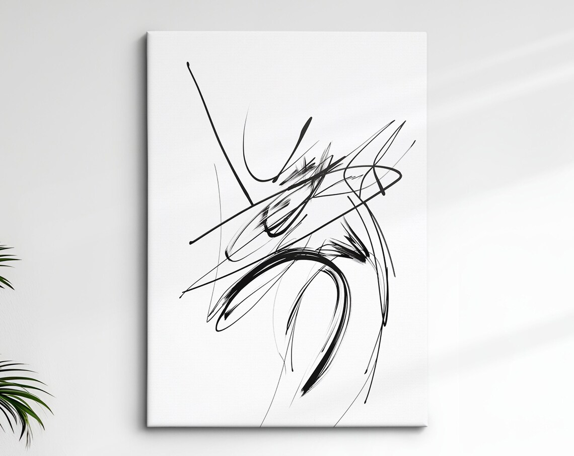 Abstract Black Ink Brush Stroke Art Minimalist Expressive Line Wall Art Print
