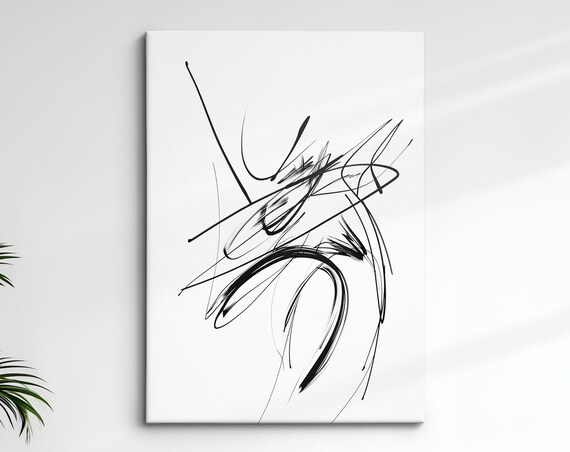 Abstract Black Ink Brush Stroke Art Minimalist Expressive Line Wall Art Print