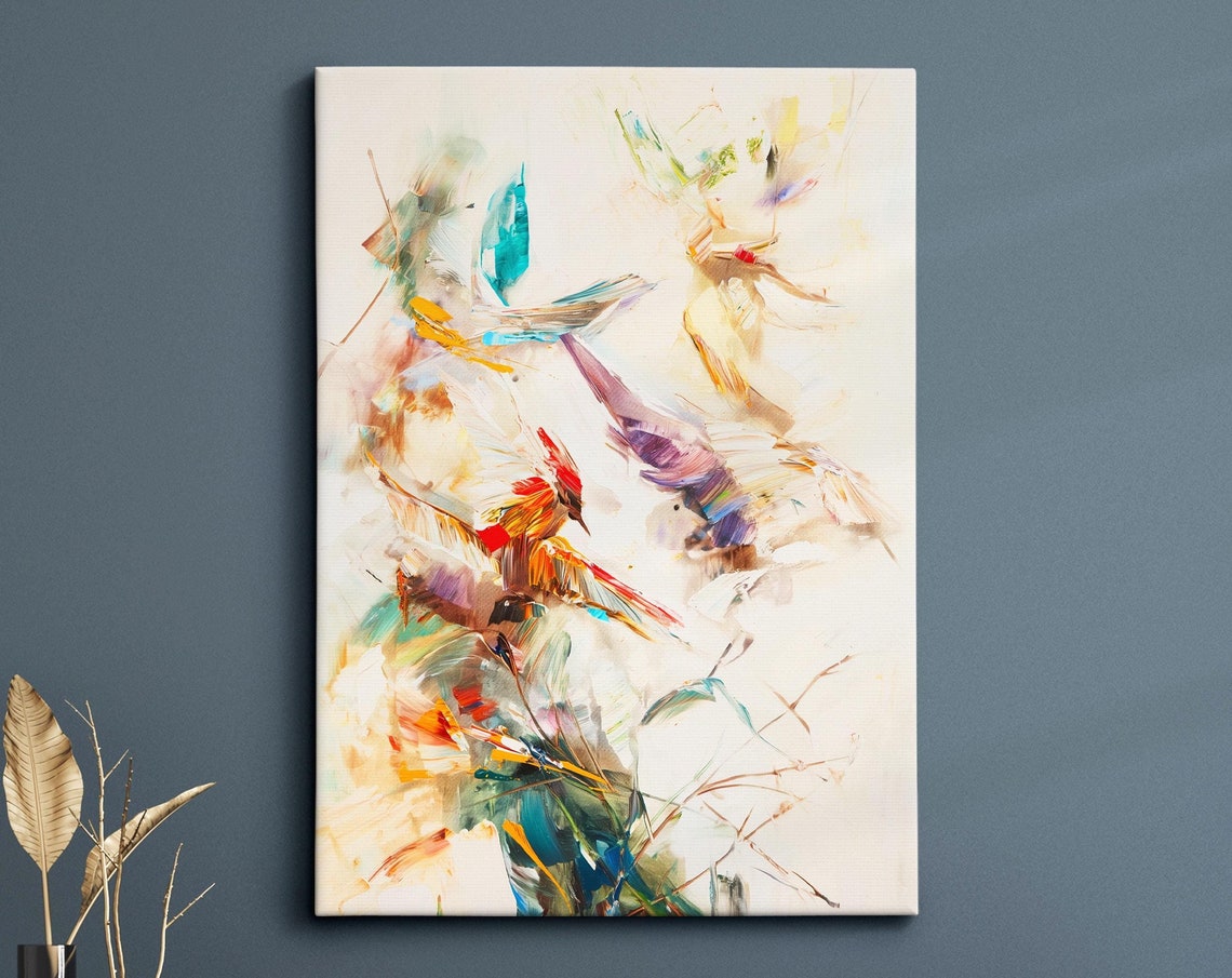 Abstract Birds In Flight White Airy Watercolor Minimal Bird Art Poster