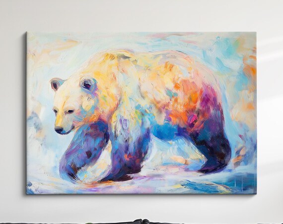 Polar Bear Colorful Abstract Oil Painting Walking Arctic Art Wall Poster