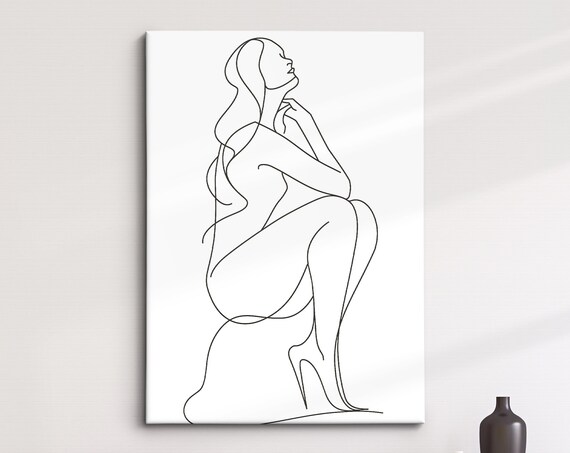 Kneeling Woman Pose Continuous Line Art Drawing Minimalist Wall Decor Poster
