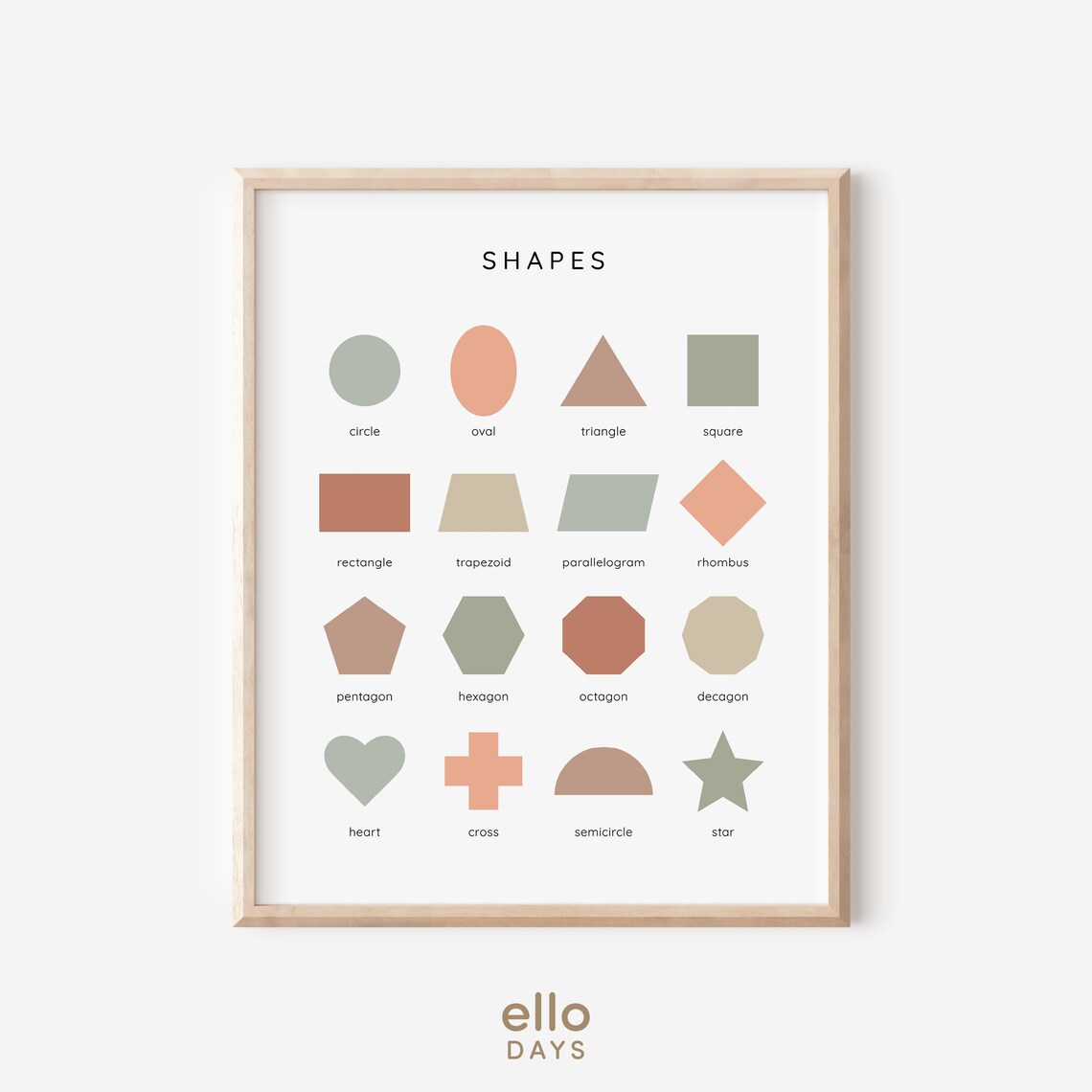 Shapes Chart 16 Geometric Shapes Neutral Kids Classroom Poster - Image 4