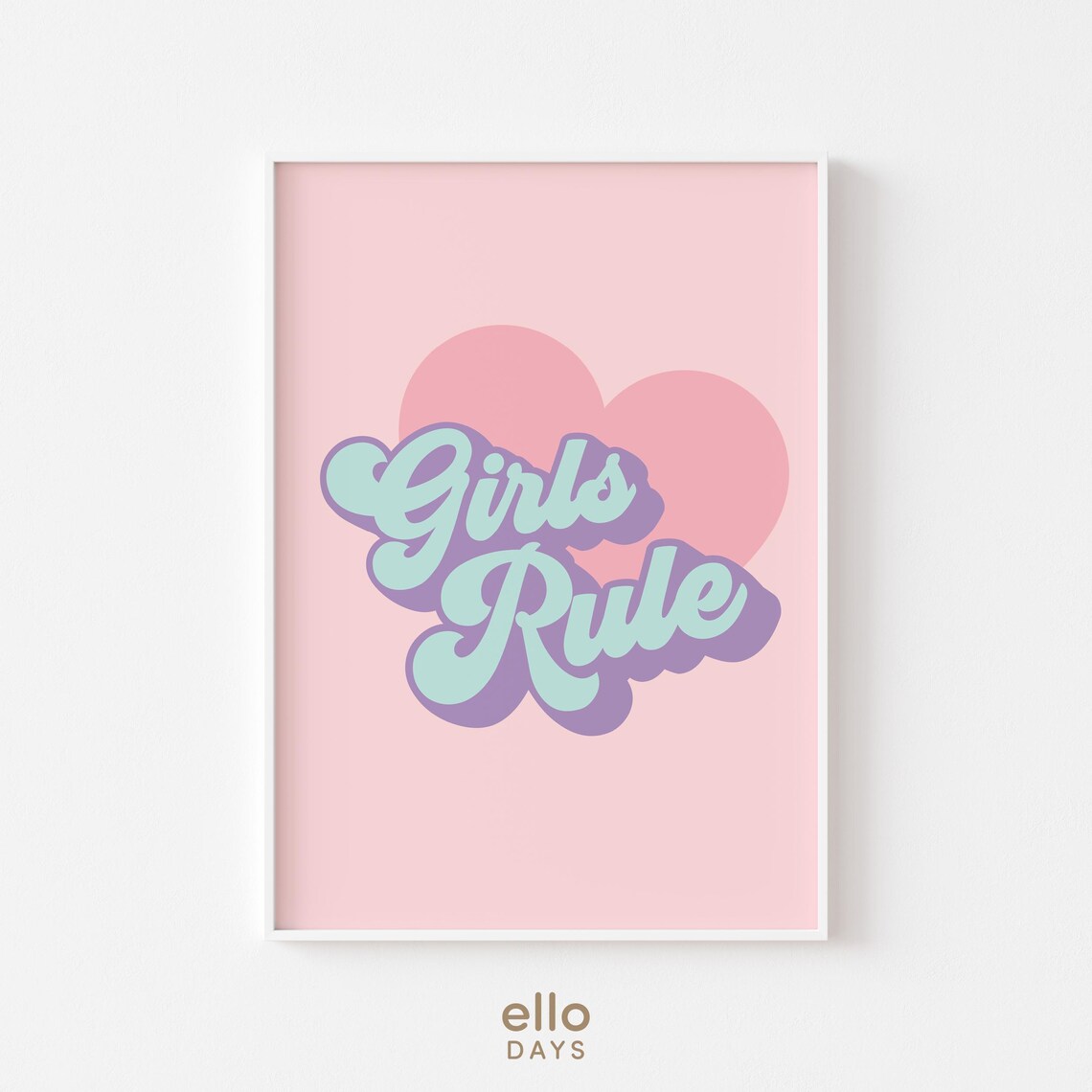 Girls Rule Retro Script Pink Heart Girls Room Quote Wall Poster - Image 4