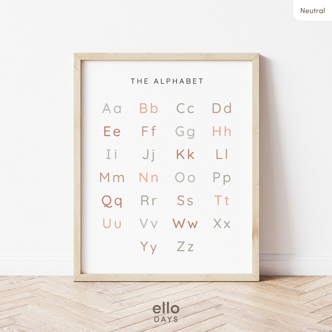 Neutral Minimalist Simple Alphabet Poster Educational Abc Chart Classroom Learning Sign Nursery Wall Art