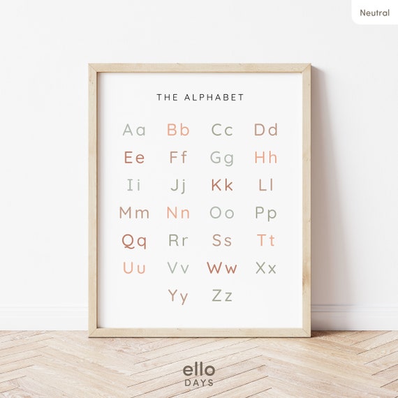Neutral Minimalist Simple Alphabet Poster Educational Abc Chart Classroom Learning Sign Nursery Wall Art