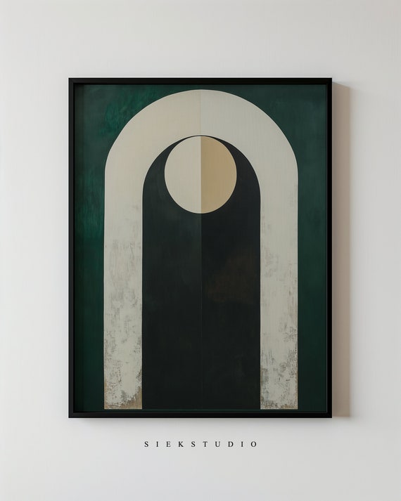 Boho Geometric Abstract Wall Art Minimalist Painting Bold Shapes Neutral Tones Modern Home Decor Green And Beige Contemporary