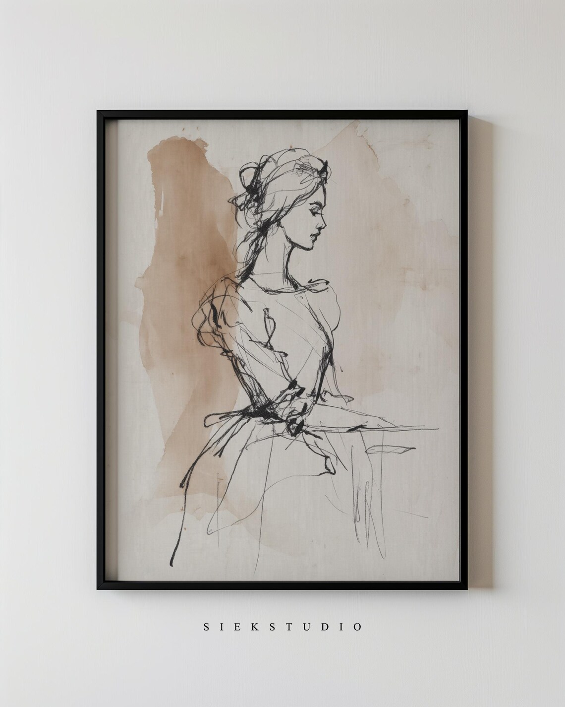 Elegant Woman Profile Line Sketch With Watercolor Wash Figure Poster