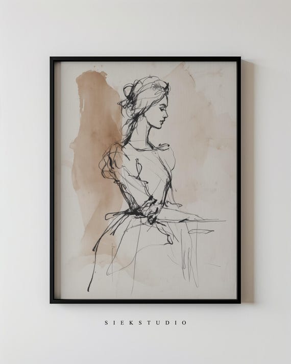 Modern Figurative Woman Line Vintage Fashion Drawing Minimalist Abstract Female Silhouette Sketch Wall Art For Contemporary Living Room 120