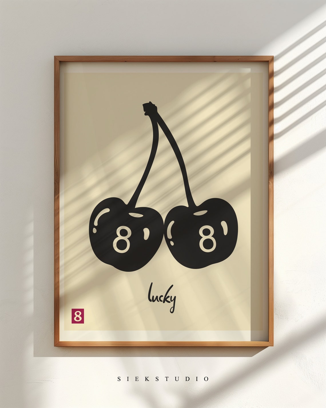 Lucky Cherry Eight Ball Bold Black Fruit Illustration Poster - Image 3