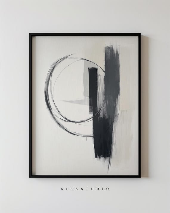 Abstract Circle Shape Line Black and White Art Print