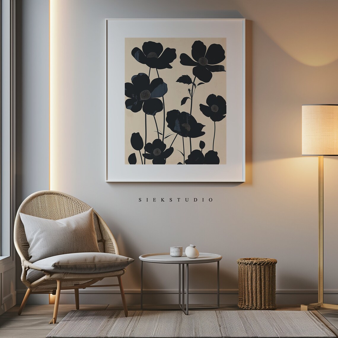 Black Flower Silhouette Minimalist Floral Art Print - Image 2