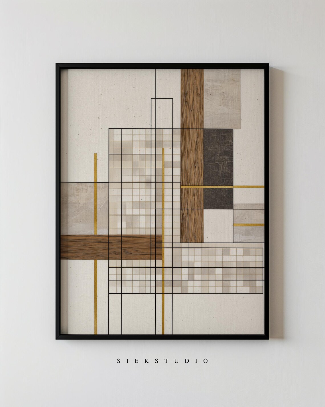 Modern Neutral Line And Grid Block Wall Art Print
