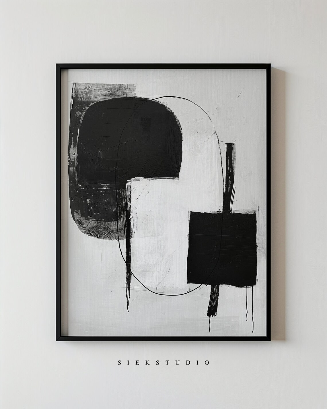Minimalist Geometric Abstract Art Print Black And White Wall Decor Modern Neutral Canvas For Living Room Or Office