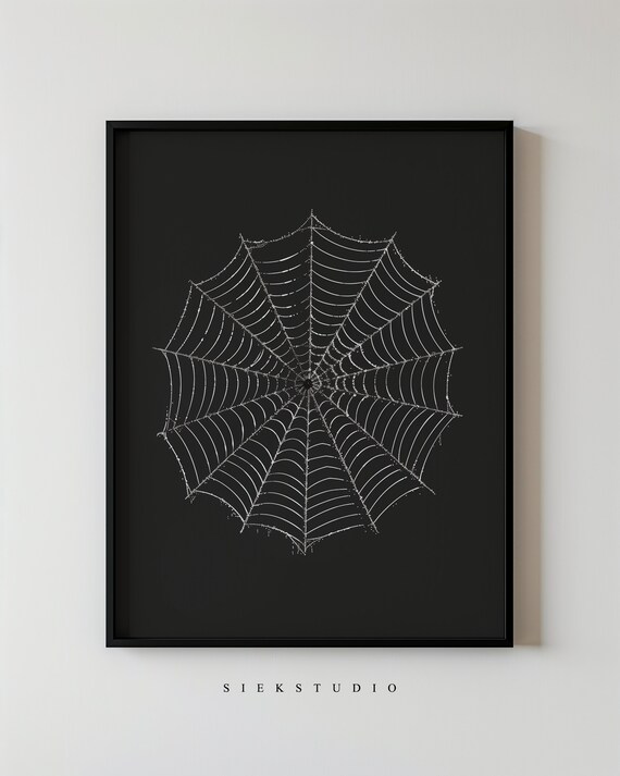 Spooky Spider Web Art Black And White Halloween Wall Minimalist Gothic Decor Autumn Home