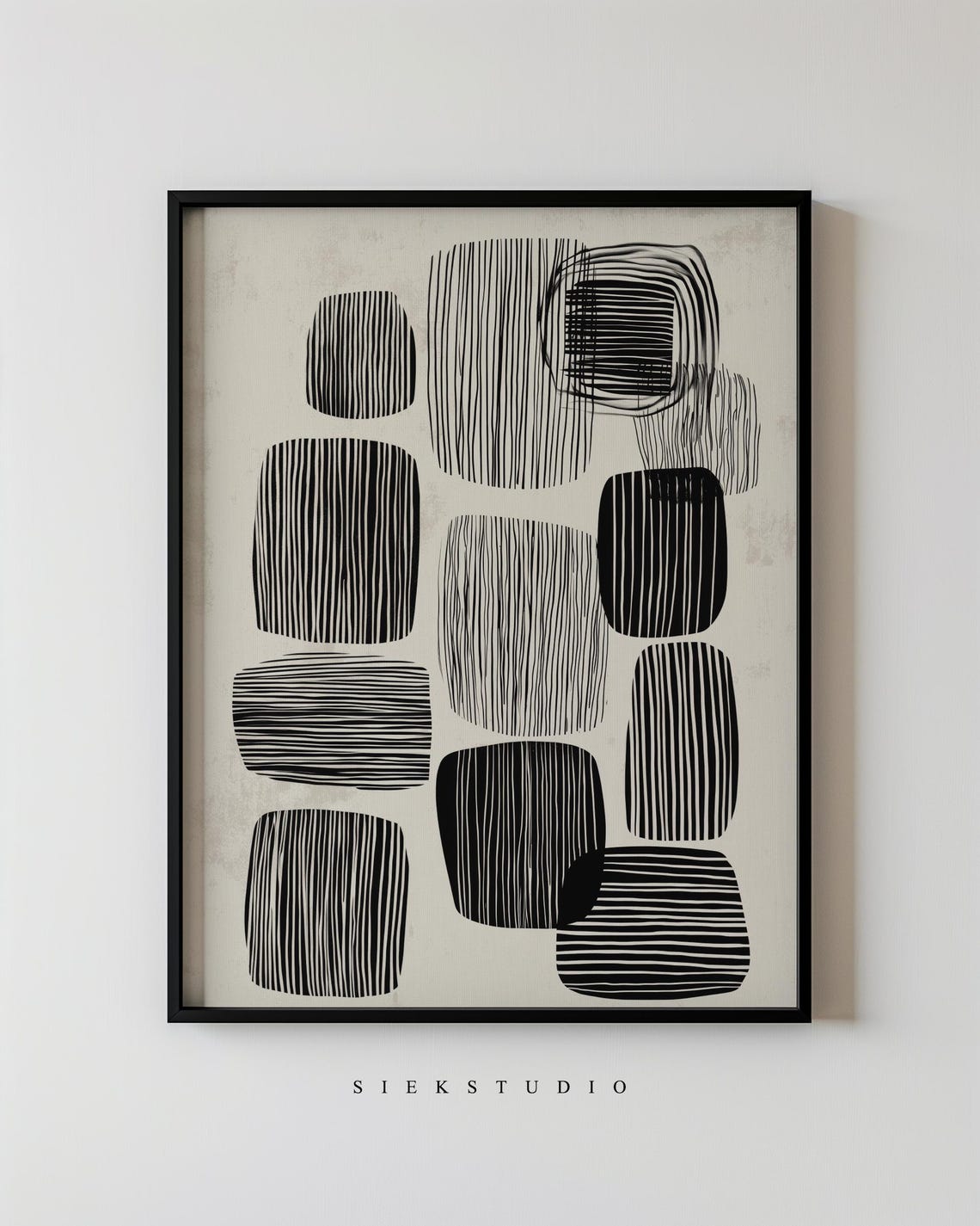 Modern Abstract Geometric Shapes Lines Minimalist Patchwork Black And Beige Wall Art Neutral Contemporary Home Decor 164