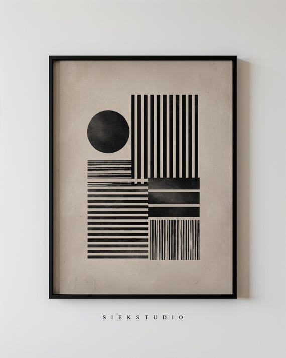 Modern Abstract Lines And Shapes Minimalist Black Beige Wall Art Contemporary Geometric Neutral Bedroom Living Room Decor 138