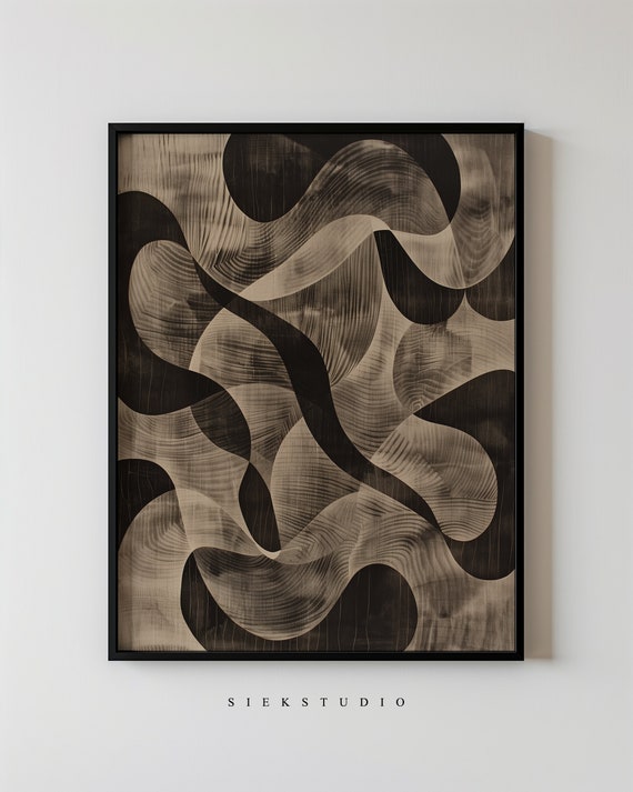 Modern Geometric Abstract Wall Art Neutral Home Minimalist Line Large Black And Beige Contemporary Decor