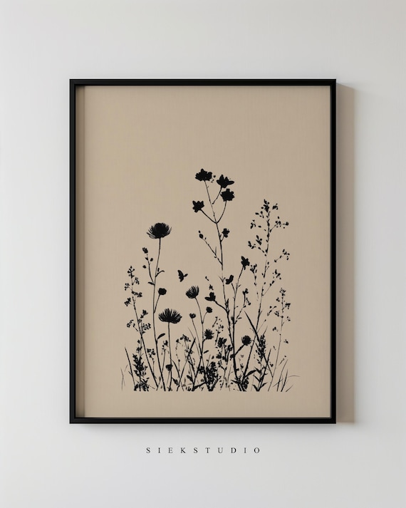 Botanical Wall Art Minimalist Beige And Black Floral Modern Neutral Nature Spring Flower Artwork For Contemporary Decor 108