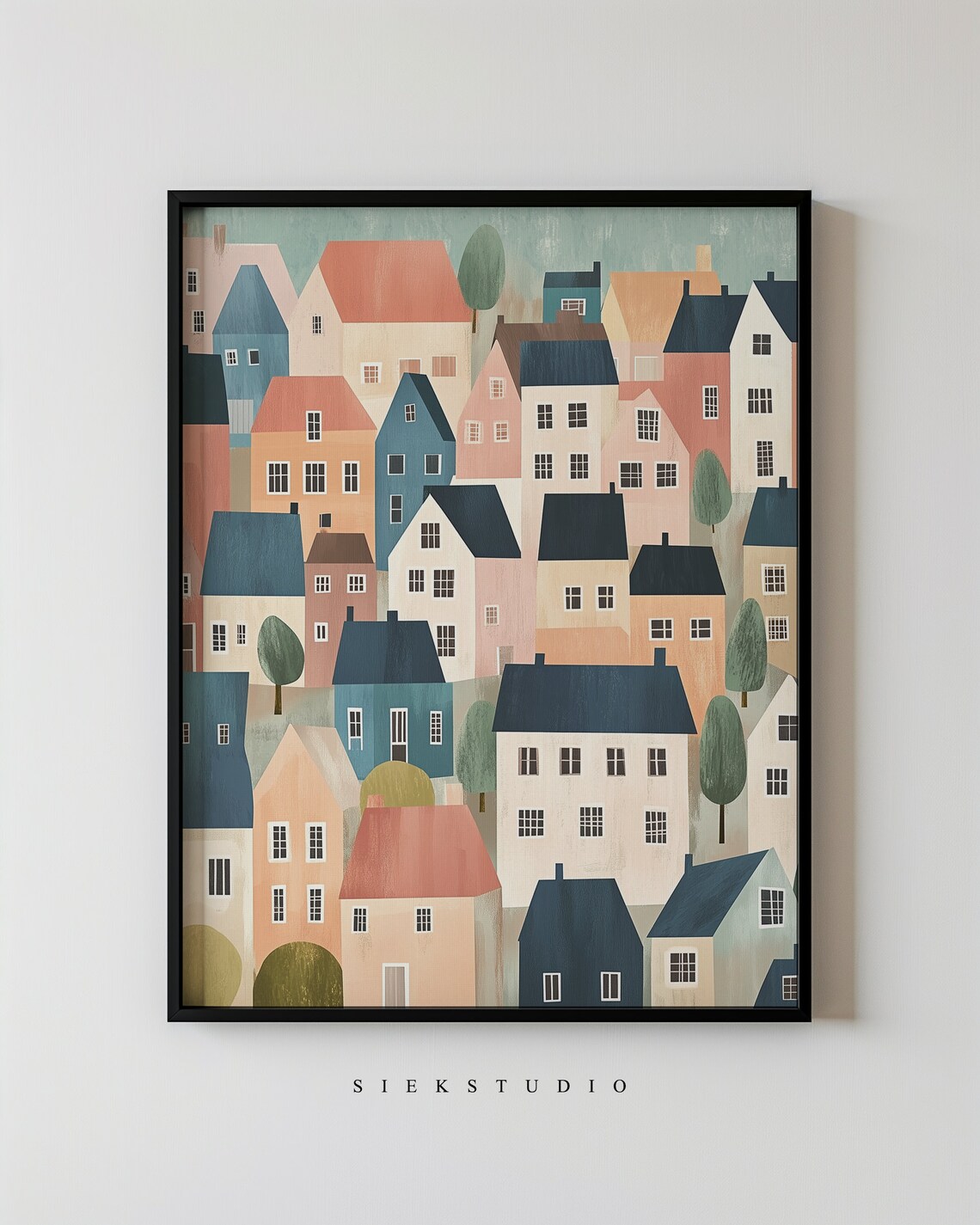 Nordic Village Colorful Pastel Houses Scandinavian Art Poster