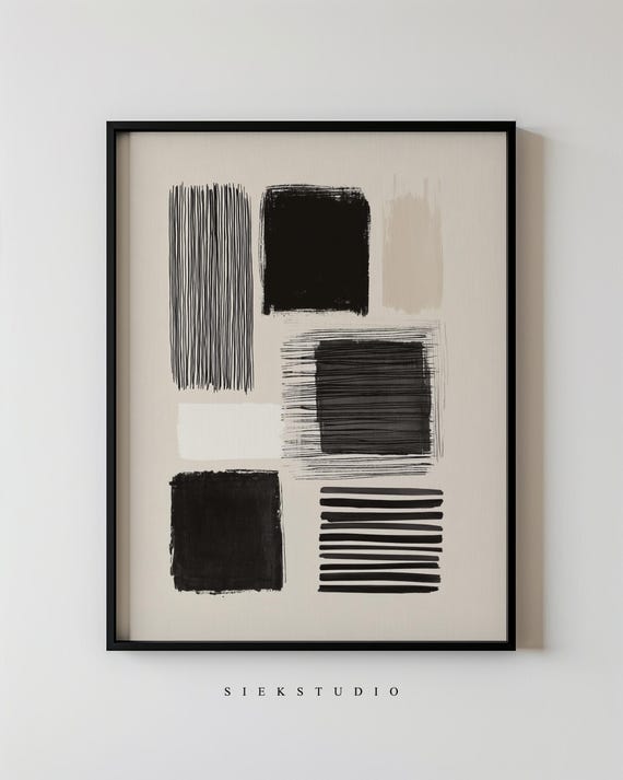 Abstract Minimalist Block Modern Black And Beige Wall Art Contemporary Neutral Geometric Artwork For Living Room Decor 141